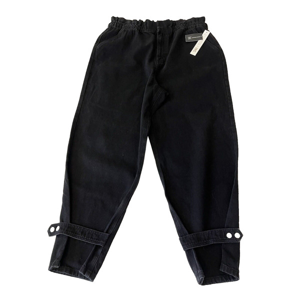 Culpos X Inc Women Paperbag Jeans 18 Black High Rise Elastic Waist Pockets NEW - Picture 2 of 11